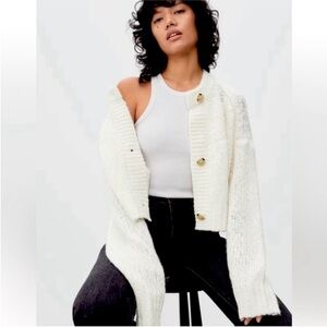 Everlane Womens XS Loftyknit Cardigan Cream Knit Cropped Boho Casual Preppy